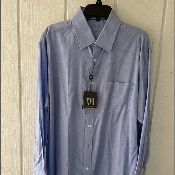 XMI Platinum mens 17 x 34-34 all cotton dress shirt. New w/ tags. Light  blue